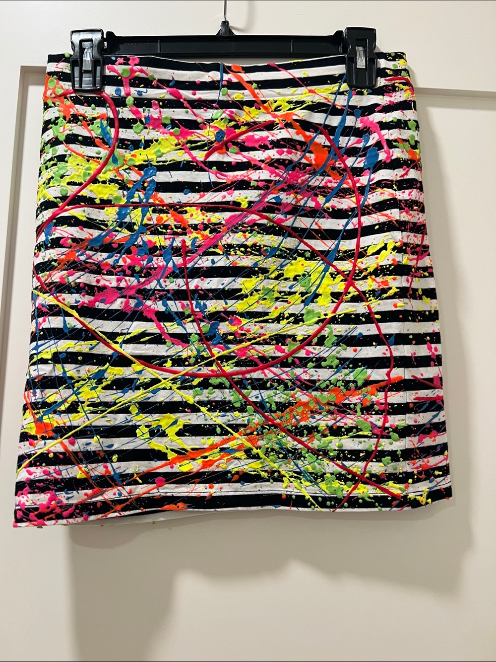 Women’s Striped Mini Skirt with Neon Paint-Splatter